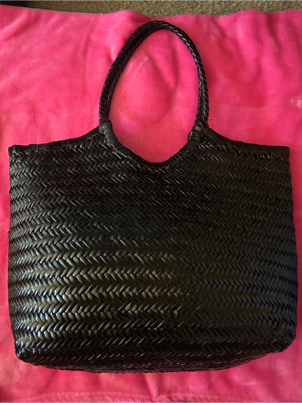 Anthropologie Black Woven Double-Handle Tote - Picture 2 of 6
